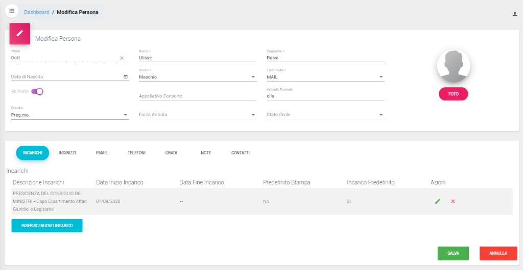 A registry record in CerimoniereWeb